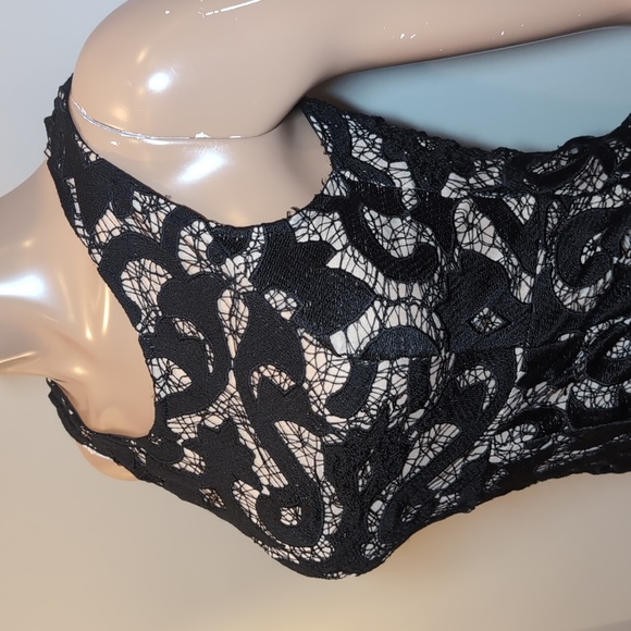 🩵SAINTS + SECRETS Lace Bodice Formal Maxi Dress Front Slit Chiffon Drop Waist - Picture 5 of 15